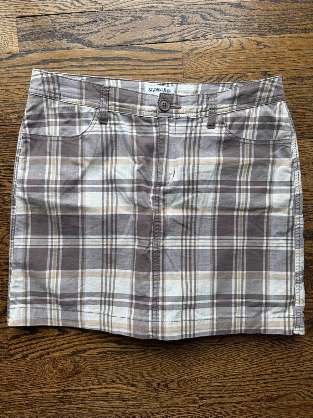 St. John's Bay Cotton Brown and Cream Plaid Mini Skirt Skort 6